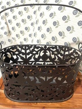 Decorative Black Metal Filigree Basket with Handle